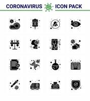 Corona-Virus-Krankheit 16 solides Glyphen-Schwarz-Icon-Pack saugt als Test-Augen-Gesundheits-Drop Vermeiden Sie Virus-Coronavirus 2019nov-Krankheits-Vektor-Design-Elemente vektor