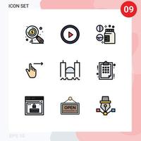 grupp av 9 modern fylld linje platt färger uppsättning för korsa slägga sjukvård glida gester redigerbar vektor design element