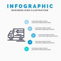 lastbil leverans varor fordon blå infographics mall 5 steg vektor linje ikon mall