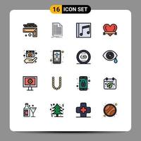Stock Vector Icon Pack mit 16 Zeilenzeichen und Symbolen für Regisseur Love Statement Heart Song editierbare kreative Vektordesign-Elemente