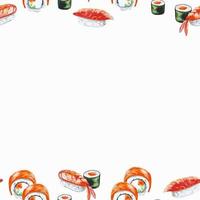 sömlös mönster sushi philadelphia ram vattenfärg illustration för dekor, inbjudan, restaurang meny vektor