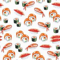 aquarell nahtlose muster asiatische essen sushi-ästhetik für dekor, textil, menü vektor