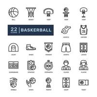 Basketball Sport Spiel detaillierte Gliederungslinie Symbolsatz. einfache Vektorillustration vektor