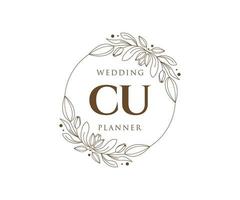 cu initialen brief hochzeitsmonogramm logos sammlung, handgezeichnete moderne minimalistische und florale vorlagen für einladungskarten, save the date, elegante identität für restaurant, boutique, café im vektor