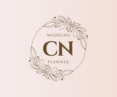 cn initialen brief hochzeitsmonogramm logos sammlung, handgezeichnete moderne minimalistische und florale vorlagen für einladungskarten, save the date, elegante identität für restaurant, boutique, café im vektor