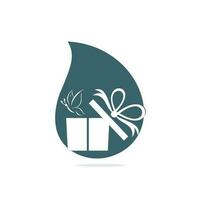 Geschenkbox Tropfenform Konzept Vektor-Logo-Design. illustration der geschenkbox vorhanden, gruß, überraschung. Grußbox oder Geschenkverpackung. vektor
