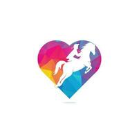 tävlings häst med jockey kärlek logotyp design ikoner. ryttare sport logotyp. jockey ridning Hoppar häst. häst ridning hjärta form begrepp logotyp. vektor