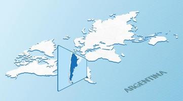 värld Karta i isometrisk stil med detaljerad Karta av argentina. ljus blå argentina Karta med abstrakt värld Karta. vektor