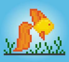 8 bitars pixel gyllene fisk. djur för speltillgångar och korsstygnsmönster i vektorillustrationer. vektor