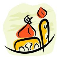 Moschee-Doodle-Art-Stil-Vektor-Design-Dekoration. Ramadan Kareem. Eid Mubarak vektor