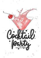 vektor graverat stil kosmopolitisk alkoholhaltig cocktail illustration för affischer, dekoration, meny. hand dragen dryck eller dryck skiss med text, cocktail fest. detaljerad färgrik teckning.