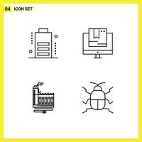 Satz von 4 kommerziellen Filledline-Flachfarbpaketen für Batterie-Ressourcen-Commerce-Shop-Fabrik editierbare Vektordesign-Elemente vektor