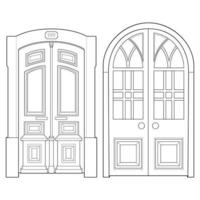 uppsättning av gammal dörr linje vektor konst. gammal dörr isolerat på vit bakgrund. gammal dörr i linje konst stil vektor. för färg bok