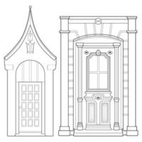 Satz von alten Türlinie Vektorgrafiken. alte Tür isoliert auf weißem Hintergrund. alte tür im linienkunststilvektor. für Malbuch vektor
