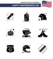 Stock Vektor Icon Pack von American Day 9 Zeilenzeichen und Symbolen für Zelt kostenlose Tasse Tiertee Kürbis editierbare Usa Day Vektor Design Elemente