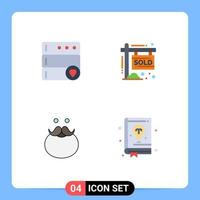 4 flaches Icon-Pack der Benutzeroberfläche mit modernen Zeichen und Symbolen der Datenbank Movember House Income Beared editable Vector Design Elements
