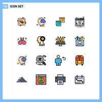 moderner Satz von 16 flachen, farbig gefüllten Linien Piktogramm von Webseiten Mind Office Note editierbare kreative Vektordesign-Elemente vektor