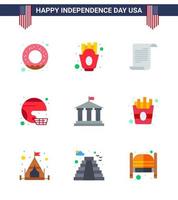 Stock Vector Icon Pack von American Day 9 Zeilenzeichen und Symbolen für Bank State Text Sport Fußball editierbare Usa Day Vektor Design Elemente