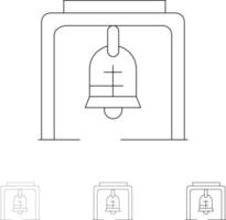 Alarmglocke Weihnachtsglocke Kirchenglocke Fett und dünne schwarze Linie Symbolsatz vektor