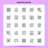 Umriss 25 Marketing- und SEO-Icon-Set Vektor-Linienstil-Design schwarze Symbole setzen lineares Piktogrammpaket Web- und mobile Geschäftsideen entwerfen Vektorillustration vektor