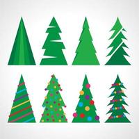 Satz von acht Weihnachtsbaum mit Weihnachtskugeln und Dekorationen. Vektor-Illustration. vektor