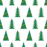 jul sömlös mönster med grön jul träd med färgrik leksaker, bollar och girlanger. vektor illustration