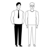 män avatar seriefigurer i svartvitt vektor