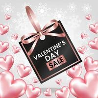 hjärtans dag försäljning fyrkant pris märka med rosa band på vit bakgrund vektor