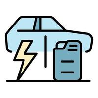 elektrisk bil mot bränsle bil ikon Färg översikt vektor