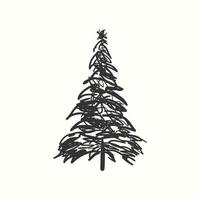 jul träd silhuett hand dragen illustration på vit bakgrund vektor
