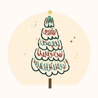 geschmückter weihnachtsbaum mit weihnachtskugeln und sternen handgezeichnete flache illustration auf weißem hintergrund vektor