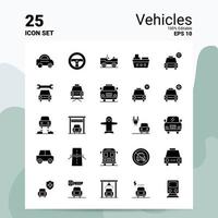 25 Fahrzeuge Icon Set 100 bearbeitbare Eps 10 Dateien Business Logo Konzept Ideen solides Glyph Icon Design vektor