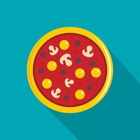 pizza med äggula, oliver, svamp, tomat ikon vektor