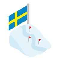 isometrischer vektor der skispurikone. schneebedeckte Piste mit Skispur Schweden-Flagge