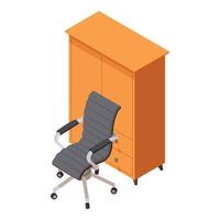 kontor möbel ikon isometrisk vektor. modern läder stol och kontor garderob vektor