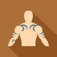muskulöser Mann mit Tattoo-Symbol, flacher Stil vektor