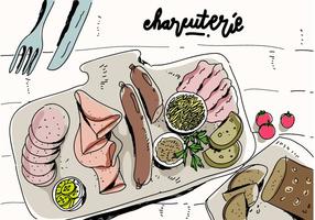 Charcuterie Kochen Zutaten Fleisch Hand gezeichnet Vektor Illustration