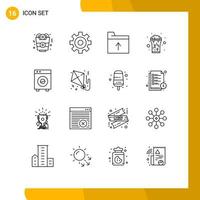 16 User Interface Outline Pack moderner Zeichen und Symbole der Kite-Ausrüstung Glasgeräte Automatisierung editierbare Vektordesign-Elemente vektor