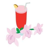 singapore sling ikon isometrisk vektor. traditionell dryck och rosa orkide blomma vektor