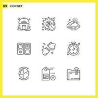 Stock Vector Icon Pack mit 9 Linienzeichen und Symbolen für alpine amerikanische Cloud-Schild-Wetter editierbare Vektordesign-Elemente