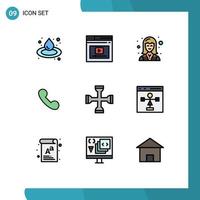 Piktogramm-Set aus 9 einfachen, gefüllten, flachen Farben von bearbeitbaren Vektordesign-Elementen für kommerzielle Mobilarbeiter mit Quertelefon vektor