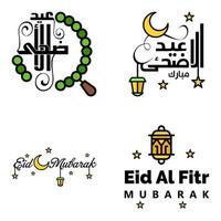 Packung mit 4 Vektoren aus arabischem Kalligraphietext mit Mond und Sternen von Eid Mubarak für die Feier des muslimischen Gemeinschaftsfestes