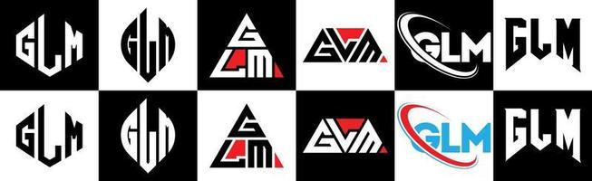 glm brev logotyp design i sex stil. glm polygon, cirkel, triangel, sexhörning, platt och enkel stil med svart och vit Färg variation brev logotyp uppsättning i ett rittavla. glm minimalistisk och klassisk logotyp vektor