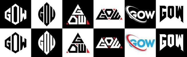 gow brev logotyp design i sex stil. gow polygon, cirkel, triangel, sexhörning, platt och enkel stil med svart och vit Färg variation brev logotyp uppsättning i ett rittavla. gow minimalistisk och klassisk logotyp vektor