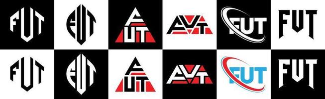 fut brev logotyp design i sex stil. fut polygon, cirkel, triangel, sexhörning, platt och enkel stil med svart och vit Färg variation brev logotyp uppsättning i ett rittavla. fut minimalistisk och klassisk logotyp vektor