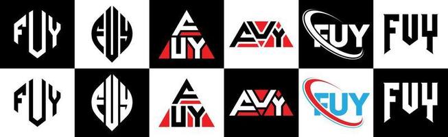 fuy brev logotyp design i sex stil. fuy polygon, cirkel, triangel, sexhörning, platt och enkel stil med svart och vit Färg variation brev logotyp uppsättning i ett rittavla. fuy minimalistisk och klassisk logotyp vektor