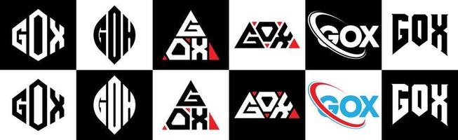 gox brev logotyp design i sex stil. gox polygon, cirkel, triangel, sexhörning, platt och enkel stil med svart och vit Färg variation brev logotyp uppsättning i ett rittavla. gox minimalistisk och klassisk logotyp vektor