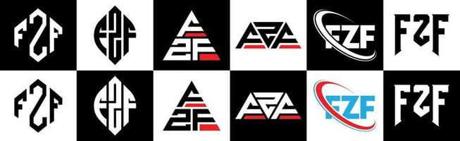 fzf-Buchstaben-Logo-Design in sechs Stilen. fzf polygon, kreis, dreieck, sechseck, flacher und einfacher stil mit schwarz-weißem buchstabenlogo in einer zeichenfläche. fzf minimalistisches und klassisches Logo vektor