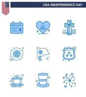 Happy Independence Day Pack mit 9 Blues-Zeichen und Symbolen für Star Helm American Head Military Editable Usa Day Vector Design Elements