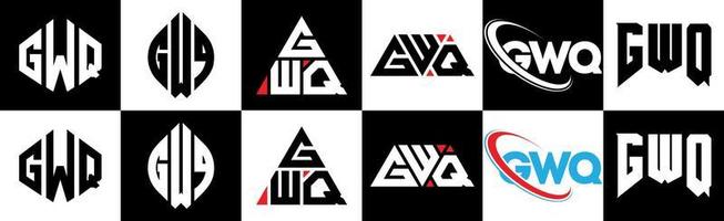 gwq-Buchstaben-Logo-Design in sechs Stilen. gwq Polygon, Kreis, Dreieck, Sechseck, flacher und einfacher Stil mit schwarz-weißem Buchstabenlogo in einer Zeichenfläche. gwq minimalistisches und klassisches Logo vektor